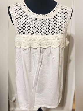 LOFT Romantic Cottagecore Feminine Crochet Yoke Modal Linen Cotton Tank Top Boho